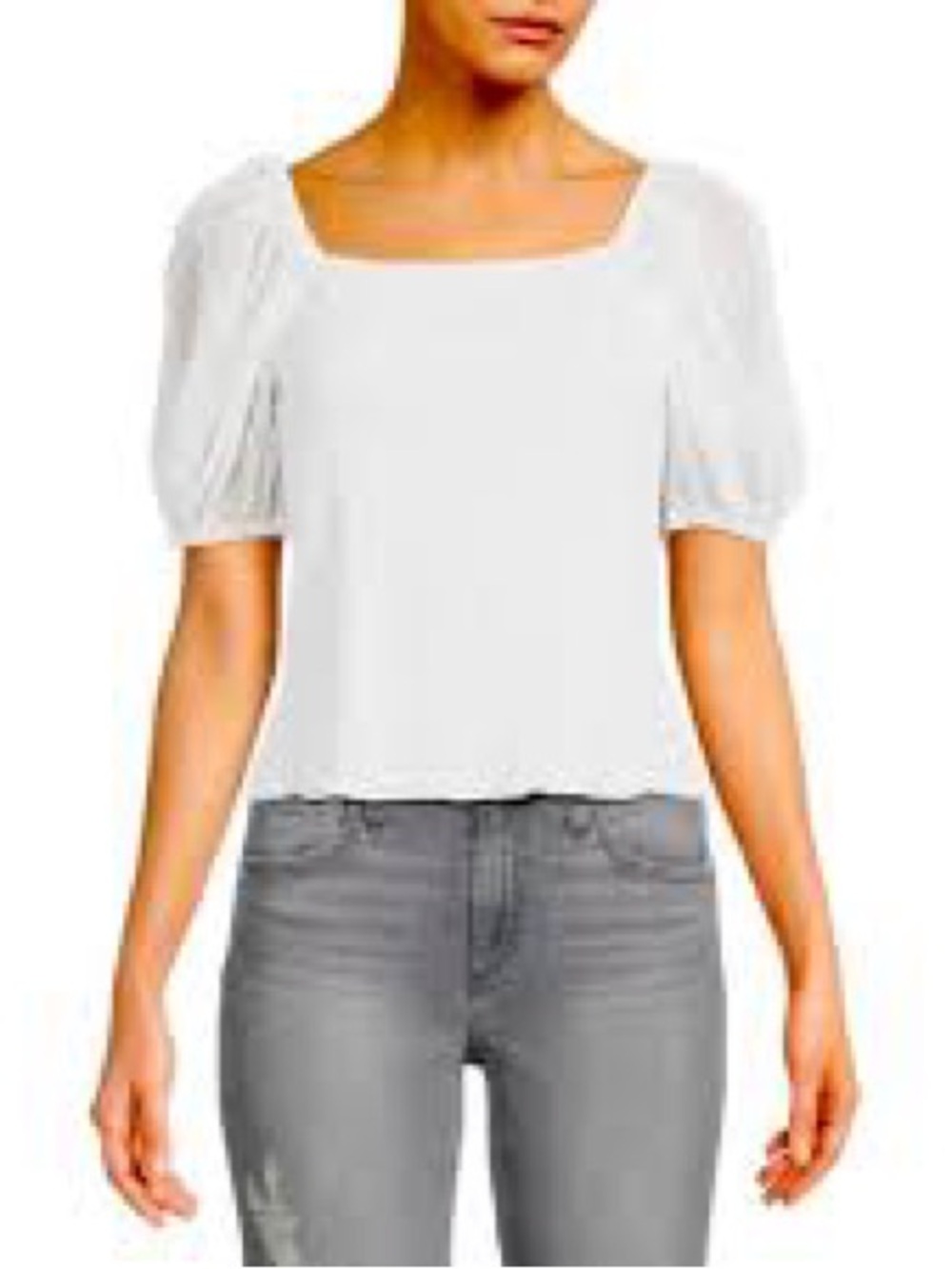 Status by Chenault Women White Smocked Square-Neck Puff Sleeve Top Size Small